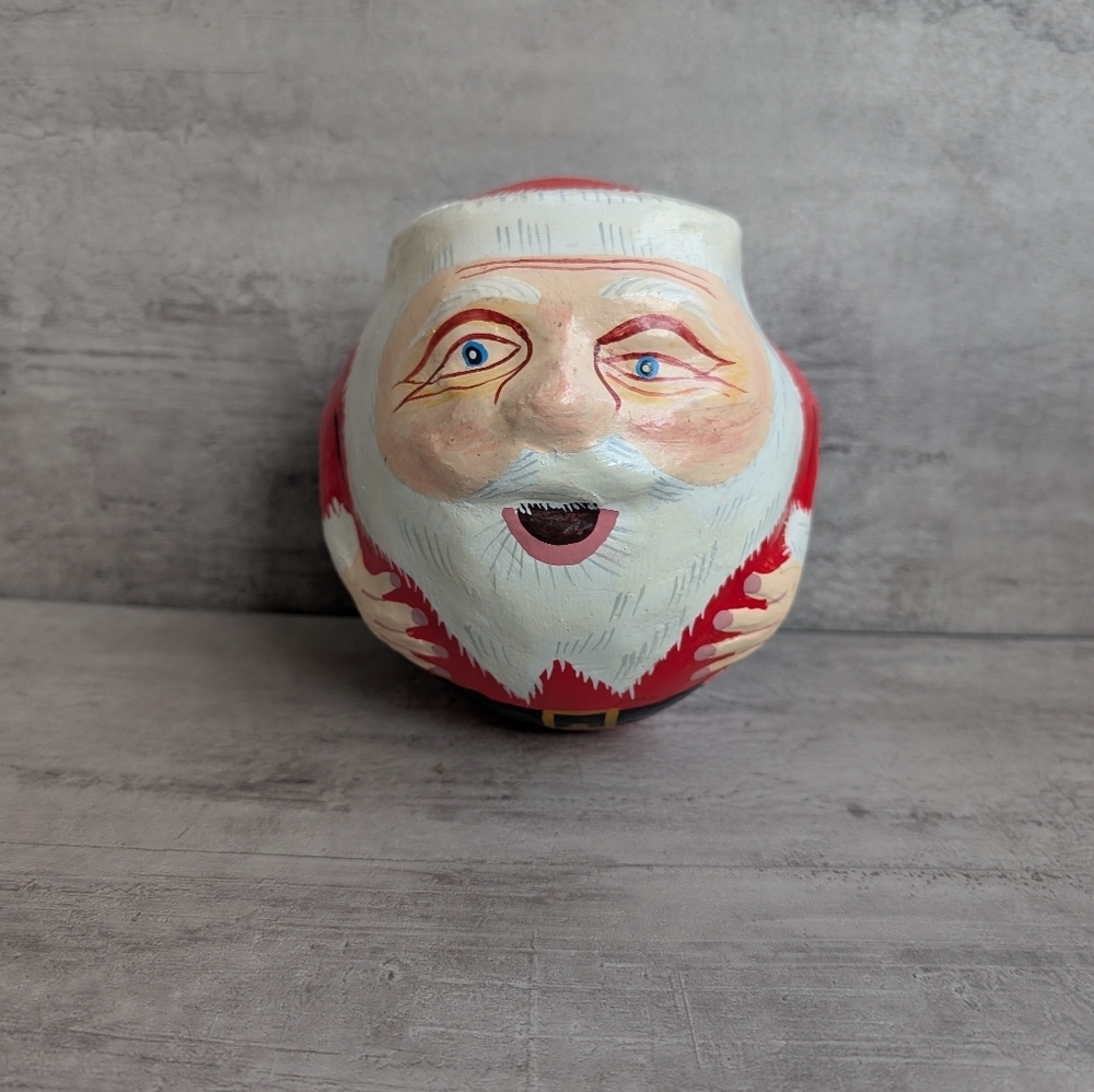 Vintage Roly Poly Santa Paper Mache Belsnickle Weeble Wobble Christmas Figurine